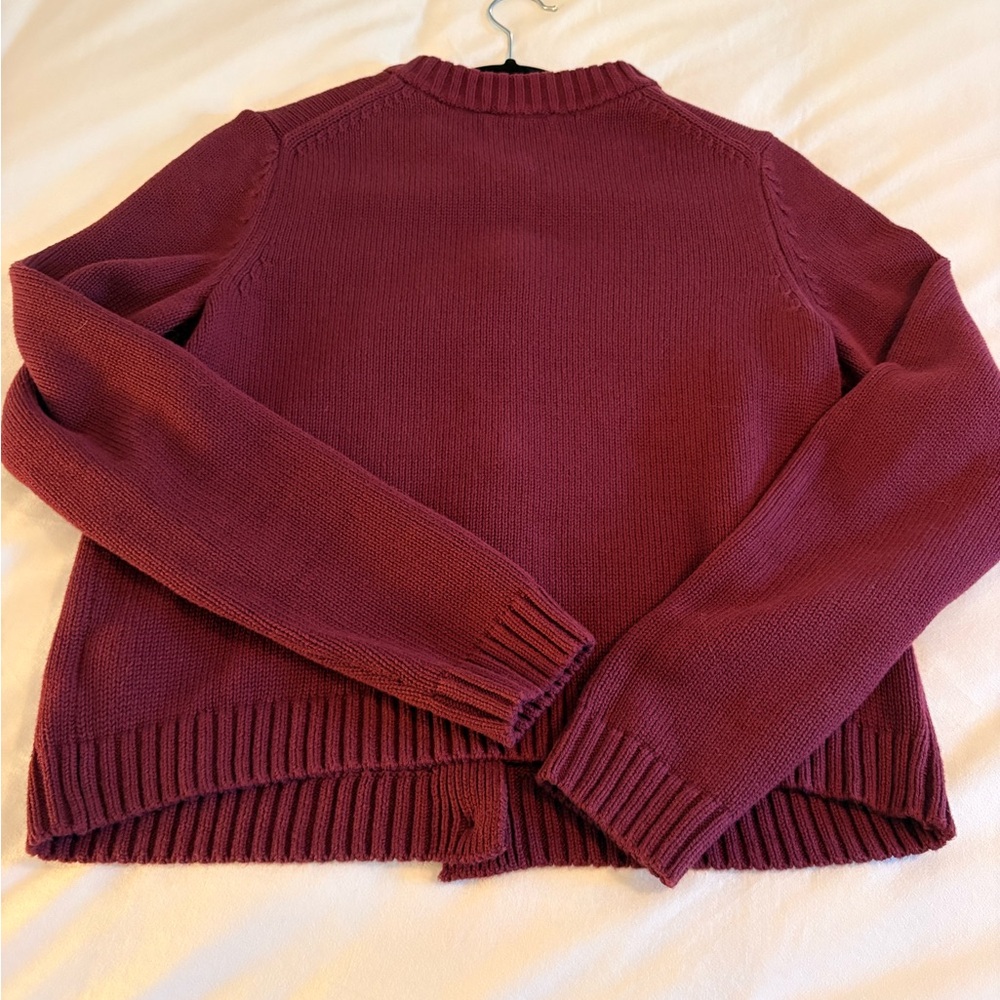 Burgundy 100% Cotton Cardigan Sweater - Picture 2 of 3